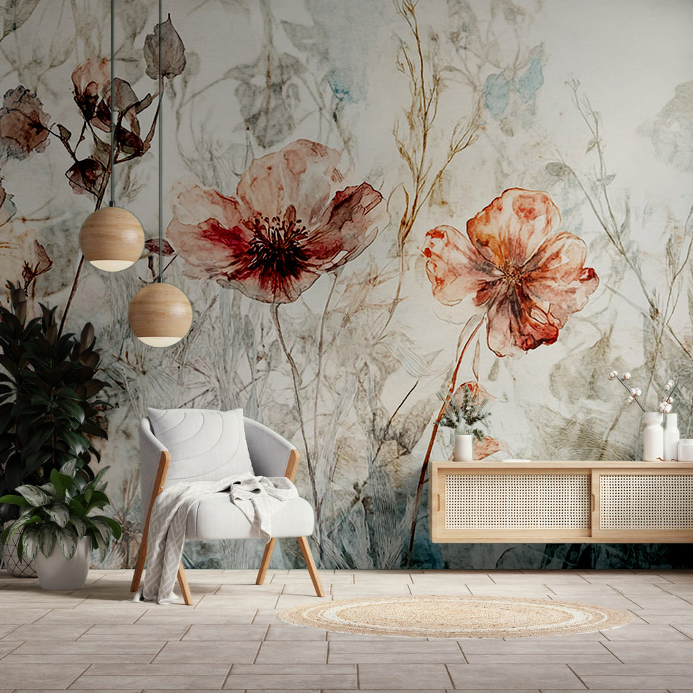 Kırmızı yapraklar Baskılı Duvar Kağıdı