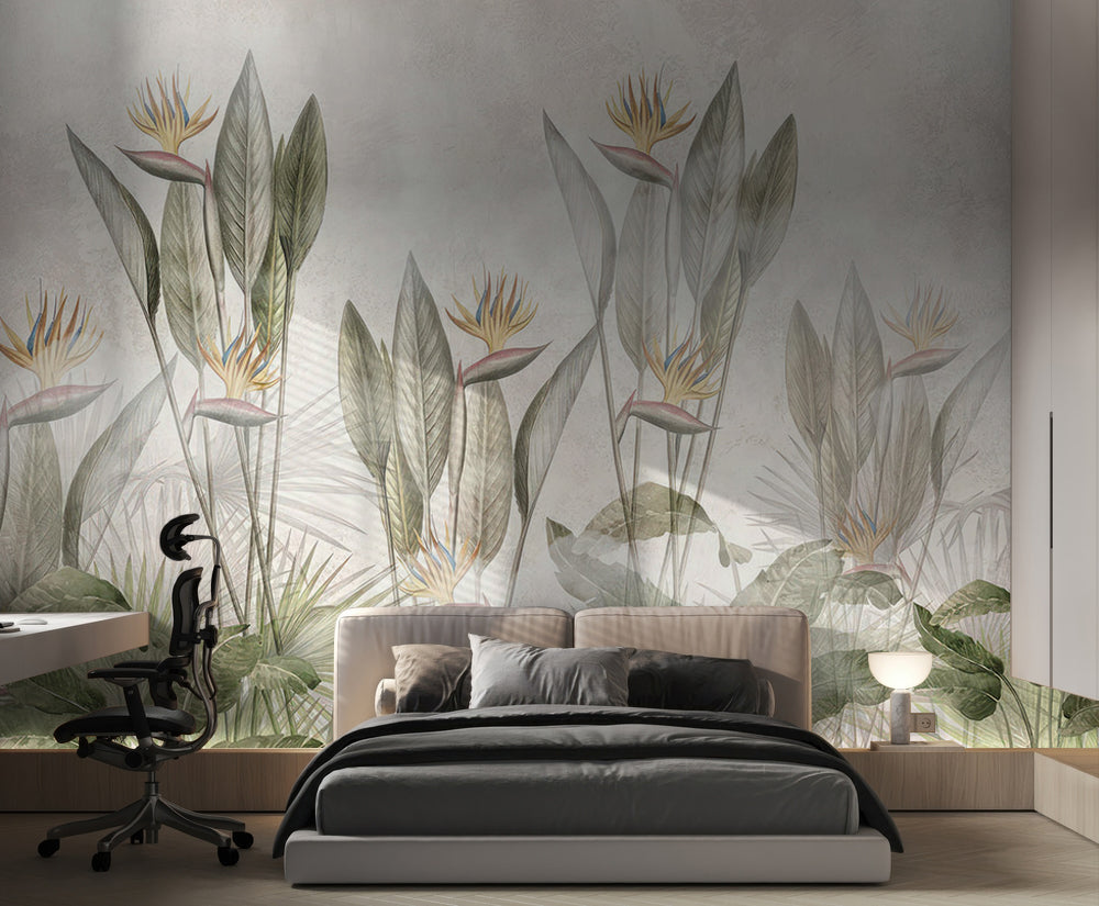 Yeşil Yapraklar Baskılı Duvar Kağıdı