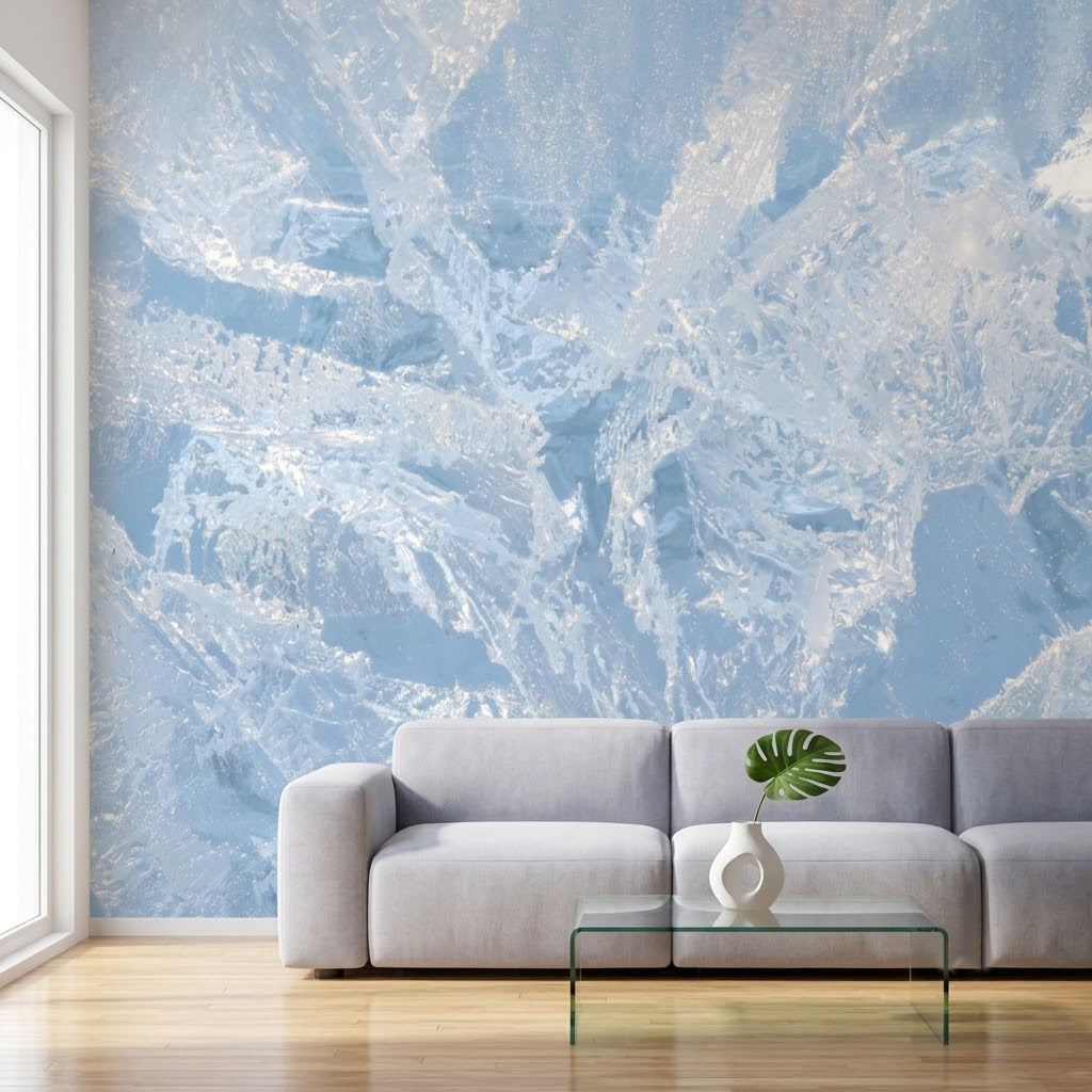 Buz Çiçekleri Desenli Duvar Kağıdı – Açık Mavi Fon