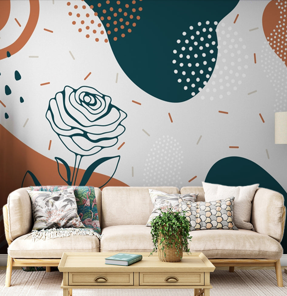 Boho Soyut Şekiller ve Gül Çizimi Duvar Kağıdı – uygulama görseli 2