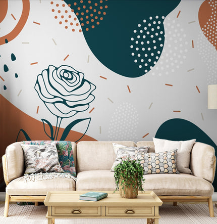 Boho Soyut Şekiller ve Gül Çizimi Duvar Kağıdı – uygulama görseli 2