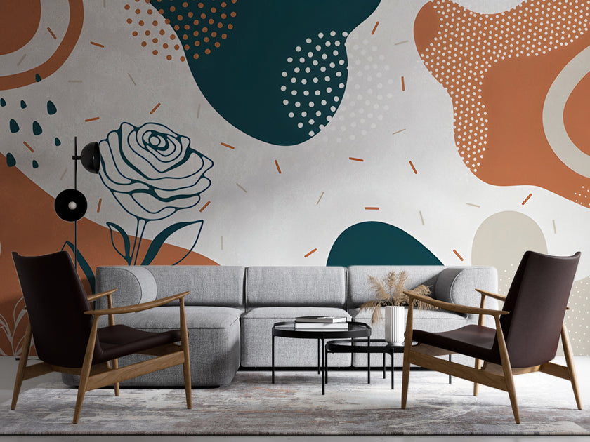 Boho Soyut Şekiller ve Gül Çizimi Duvar Kağıdı – uygulama görseli 4