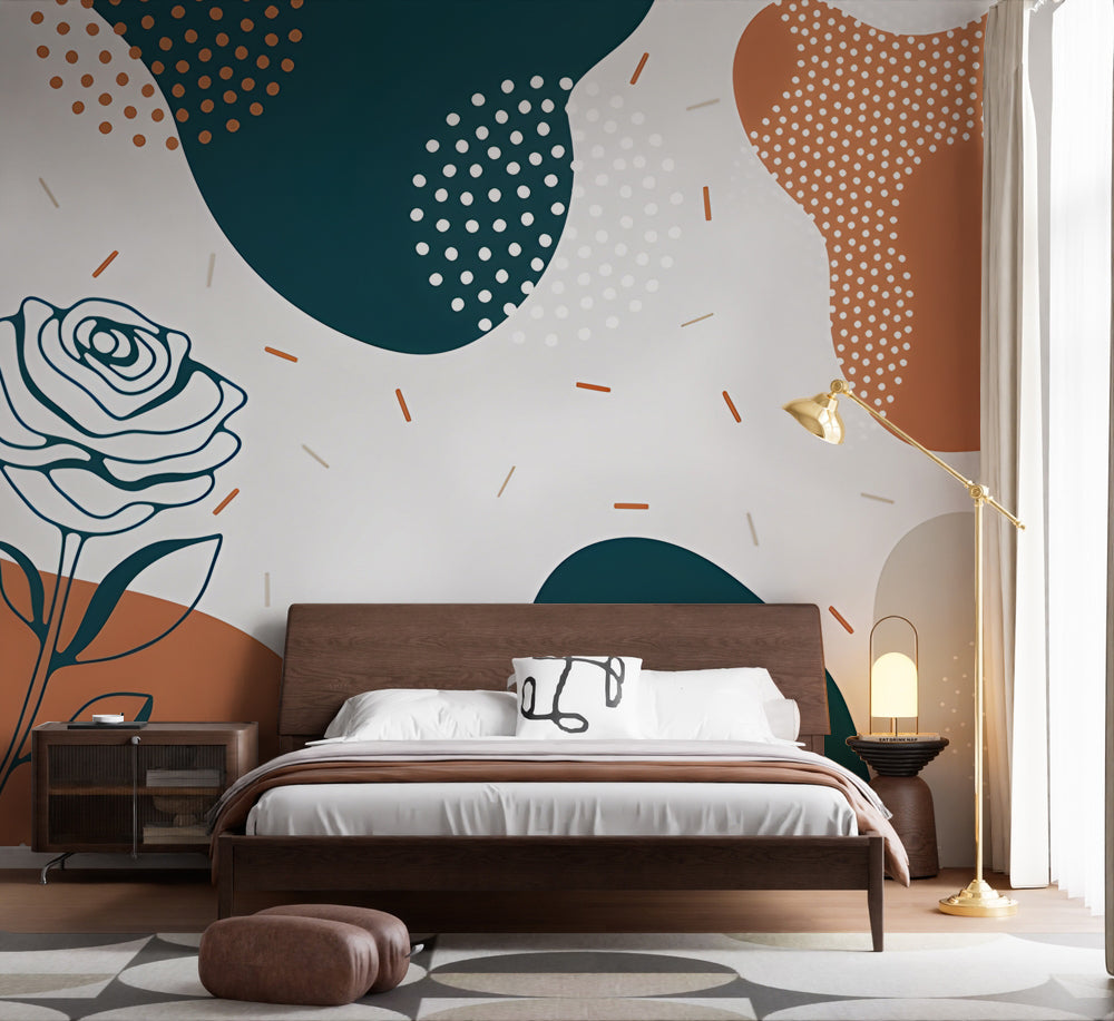 Boho Soyut Şekiller ve Gül Çizimi Duvar Kağıdı – uygulama görseli 5