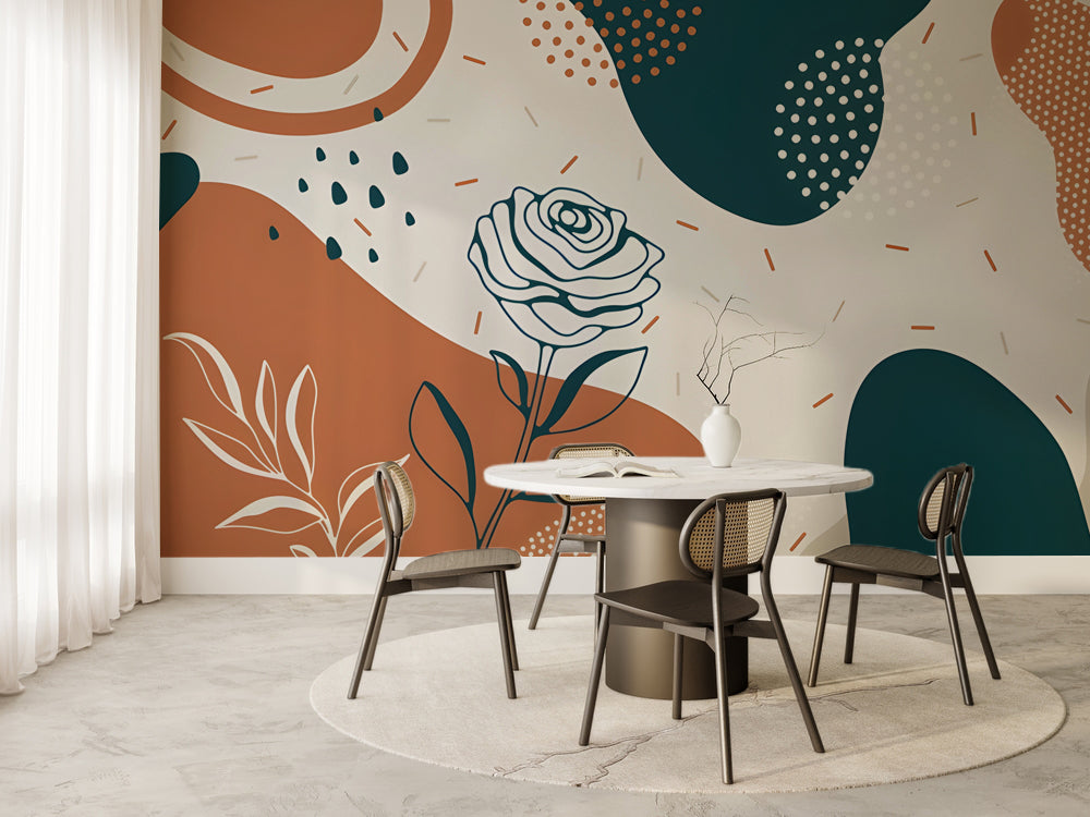 Boho Soyut Şekiller ve Gül Çizimi Duvar Kağıdı – uygulama görseli 6