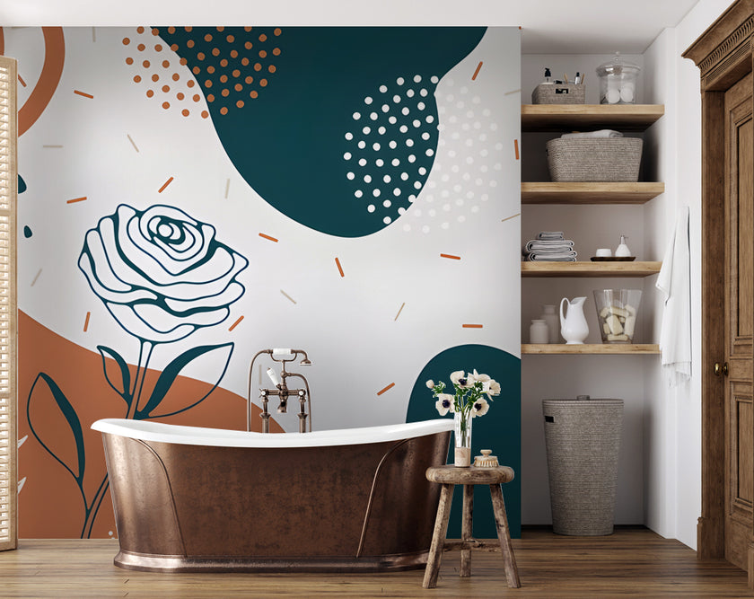 Boho Soyut Şekiller ve Gül Çizimi Duvar Kağıdı – uygulama görseli 7