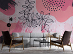 Boho Pembe Soyut Lekeler ve Yaprak Çizimi Duvar Kağıdı – uygulama görseli 4