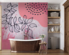 Boho Pembe Soyut Lekeler ve Yaprak Çizimi Duvar Kağıdı – uygulama görseli 7