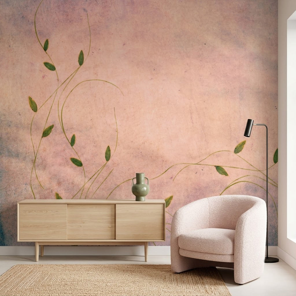 Minimalist Zarif Dallar Duvar Kağıdı – Pudra Pembe Fon