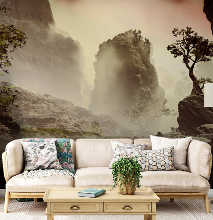 Sisli Kayalık Vadi ve Bonsai Ağacı Duvar Kağıdı – uygulama görseli 2