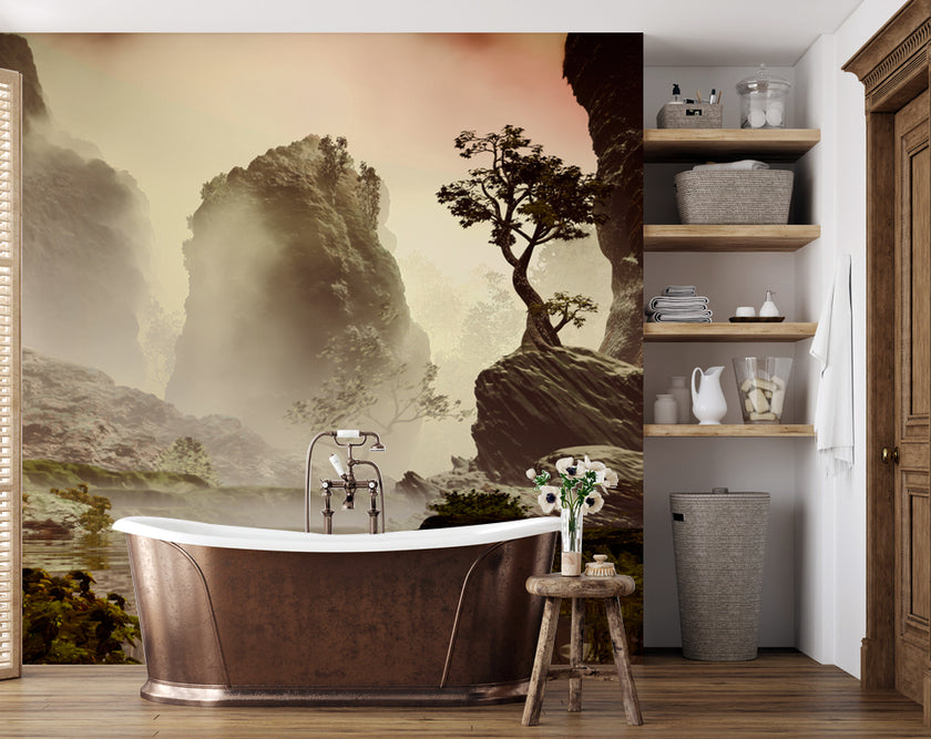 Sisli Kayalık Vadi ve Bonsai Ağacı Duvar Kağıdı – uygulama görseli 7