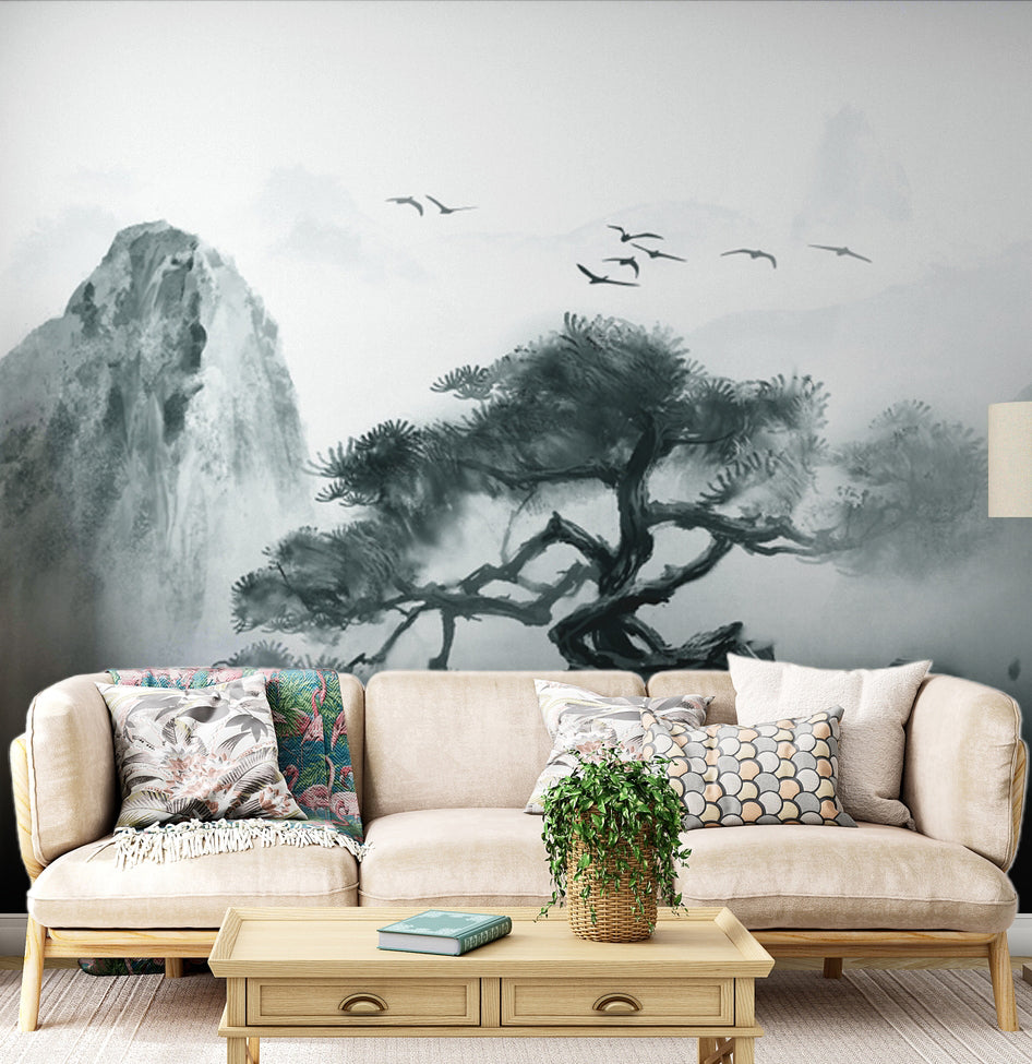 Bonsai Çam Ağacı ve Sisli Dağ Duvar Kağıdı – uygulama görseli 2