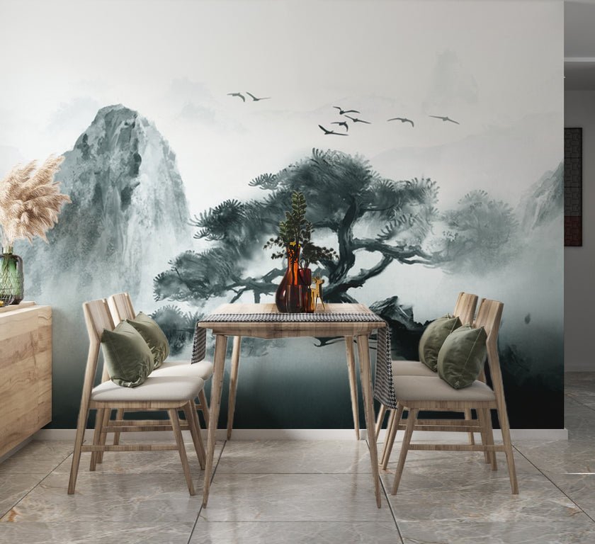 Bonsai Çam Ağacı ve Sisli Dağ Duvar Kağıdı – uygulama görseli 3