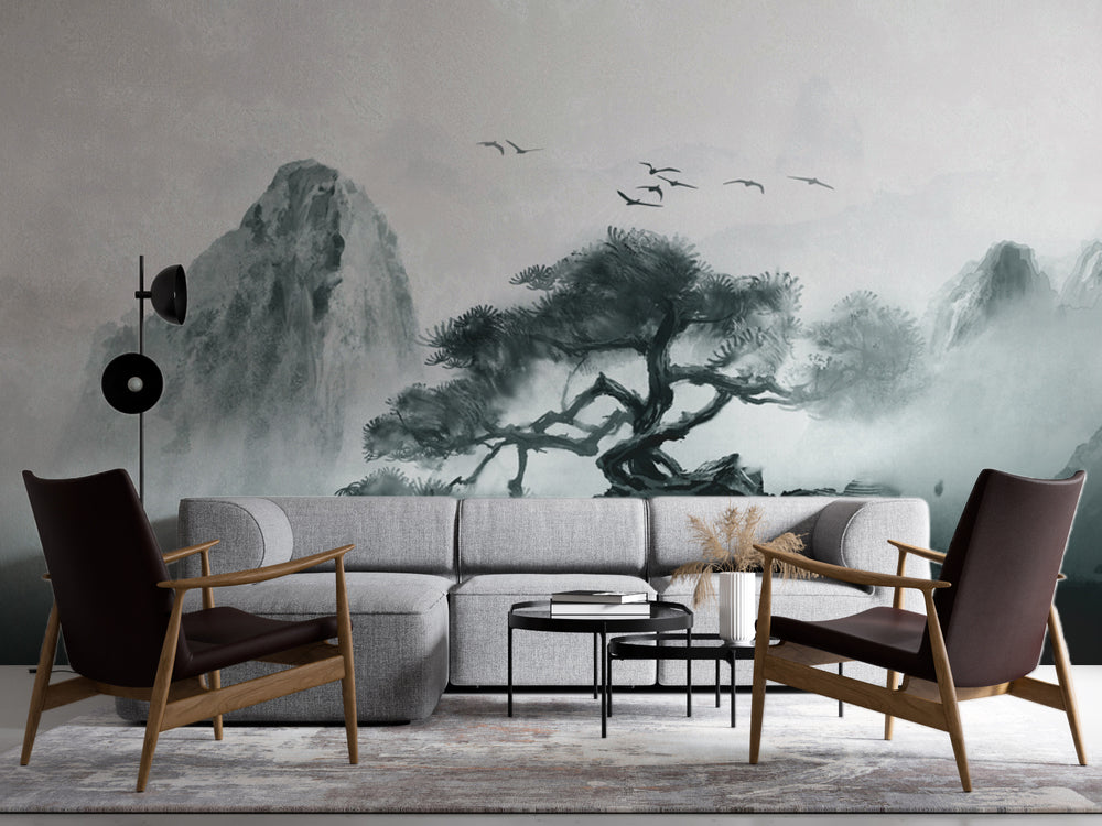 Bonsai Çam Ağacı ve Sisli Dağ Duvar Kağıdı – uygulama görseli 4