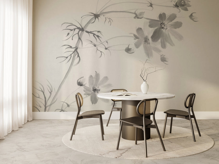 Minimalist Siyah Mürekkep Çiçek Dalı Duvar Kağıdı – uygulama görseli 6