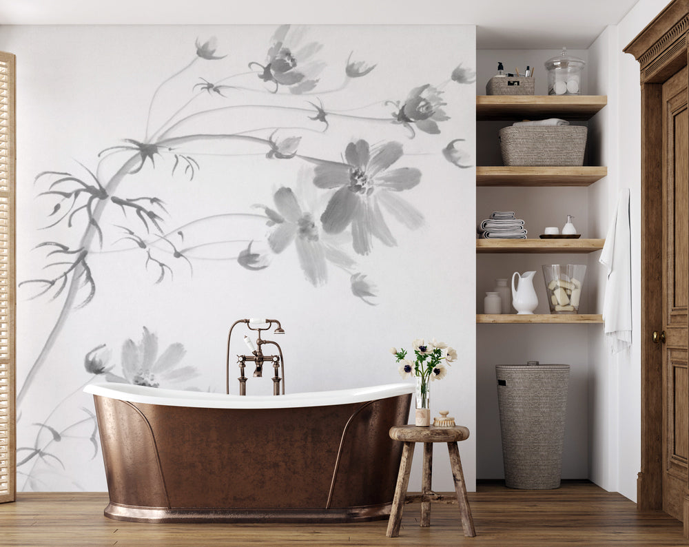 Minimalist Siyah Mürekkep Çiçek Dalı Duvar Kağıdı – uygulama görseli 7