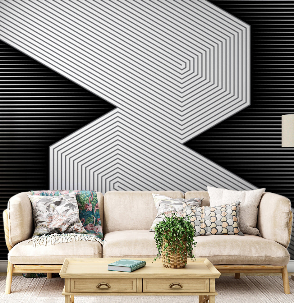 Siyah Beyaz Zikzak Çizgiler Geometrik Duvar Kağıdı