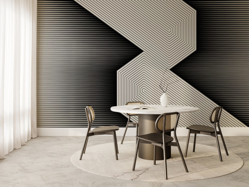 Siyah Beyaz Zikzak Çizgiler Geometrik Duvar Kağıdı – uygulama görseli 5