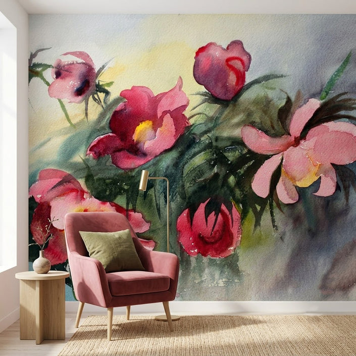 Suluboya Pembe Şakayıklar Duvar Kağıdı