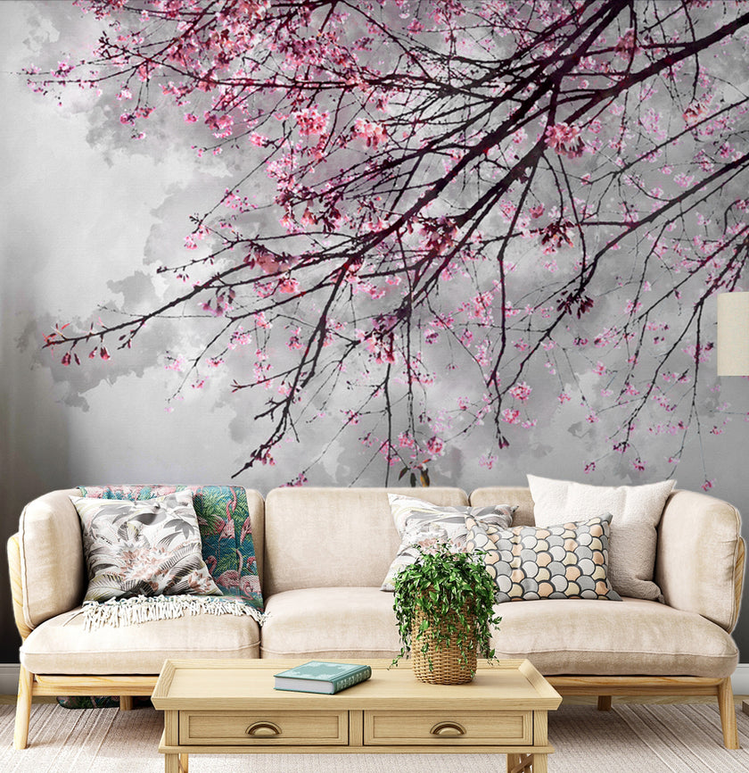 Pembe Sakura Ağacı Dalı Duvar Kağıdı – uygulama görseli 2