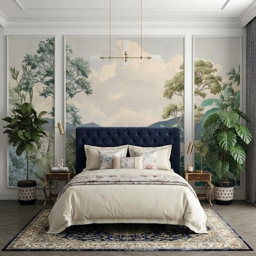 Tropikal Ağaçlar ve Deniz Manzarası Çıtalı Duvar Kağıdı Seti – uygulama görseli 3