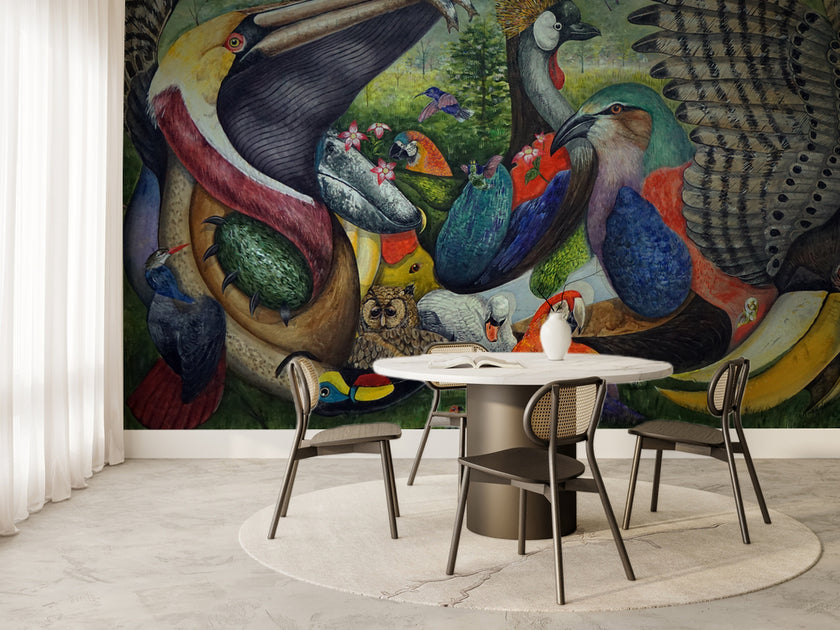 Renkli Soyut Egzotik Kuşlar Duvar Kağıdı – uygulama görseli 6