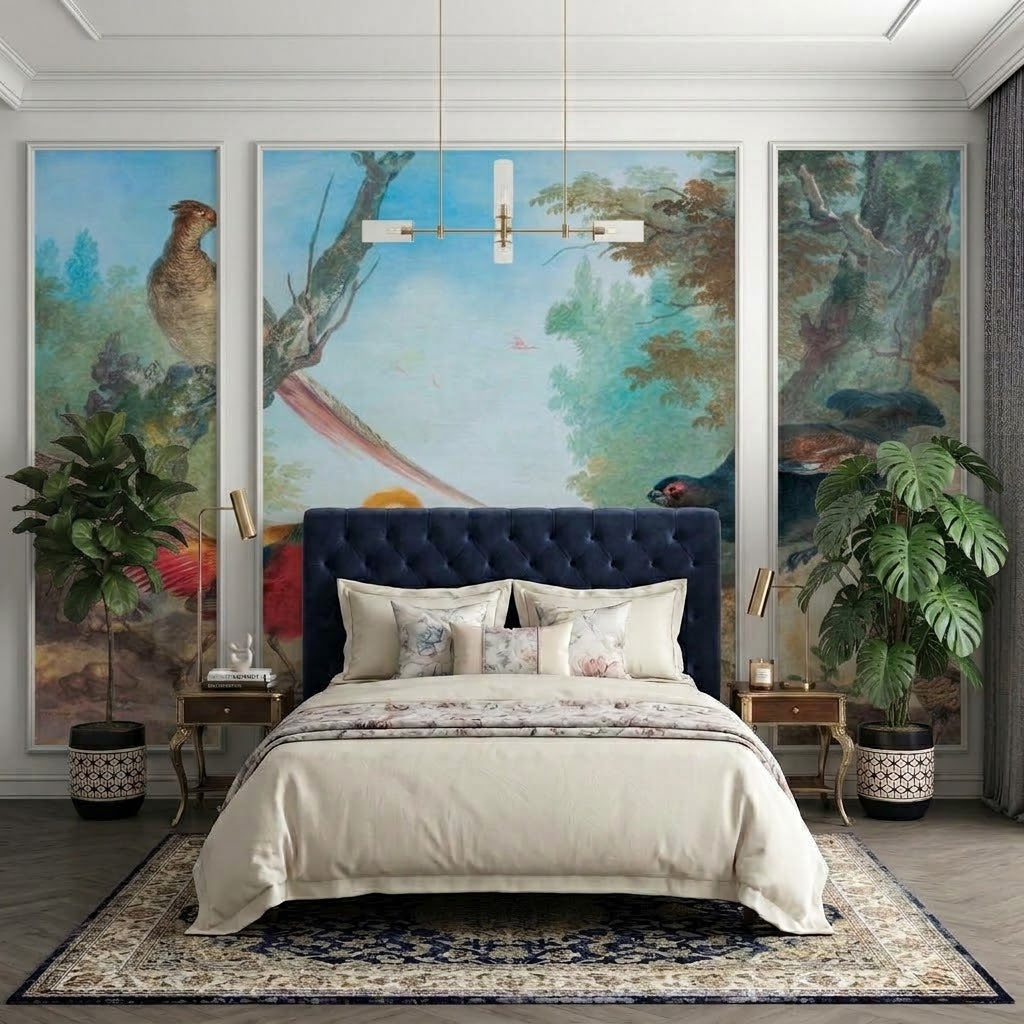 Klasik Sülün ve Egzotik Kuşlar Çıtalı Duvar Kağıdı Seti