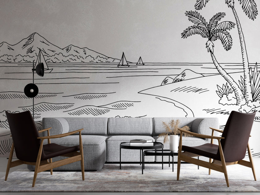 Minimalist Çizgi Palmiyeler ve Sahil Duvar Kağıdı – uygulama görseli 4