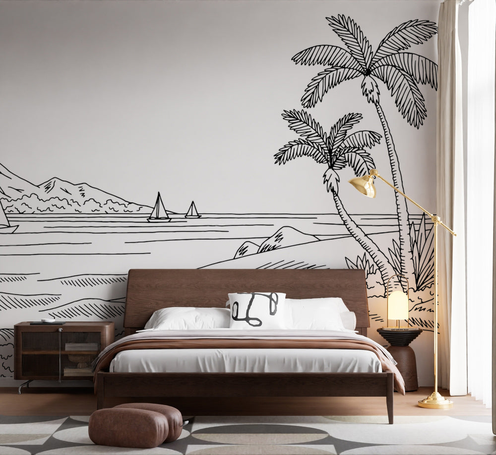 Minimalist Çizgi Palmiyeler ve Sahil Duvar Kağıdı – uygulama görseli 5