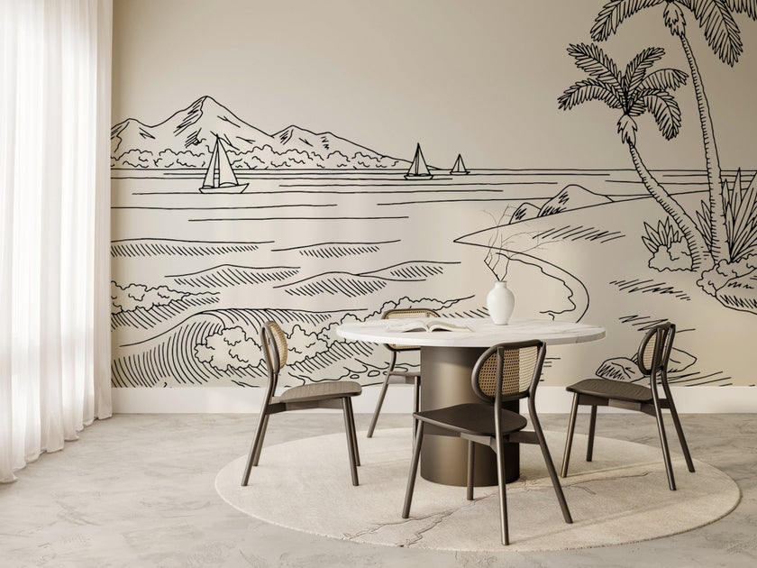 Minimalist Çizgi Palmiyeler ve Sahil Duvar Kağıdı – uygulama görseli 6
