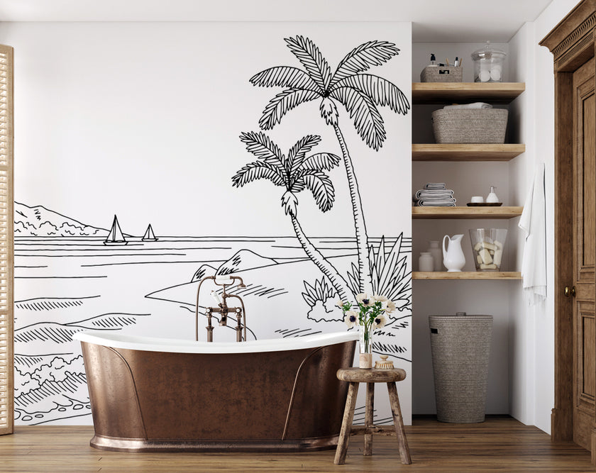 Minimalist Çizgi Palmiyeler ve Sahil Duvar Kağıdı – uygulama görseli 7