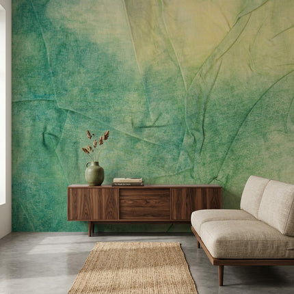 Yeşil Eskitme Dokulu Duvar Kağıdı – Yaprak Damarlı