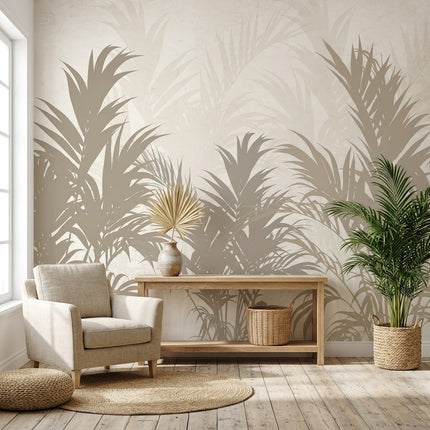 Bej Palmiye Siluetleri Duvar Kağıdı – Minimalist