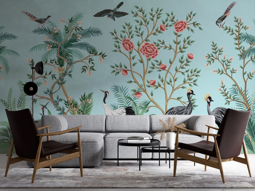 Turnalar ve Chinoiserie Bahçe Duvar Kağıdı – uygulama görseli 4