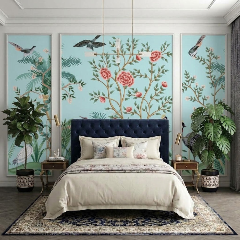 Turnalar ve Chinoiserie Bahçe Çıtalı Duvar Kağıdı Seti