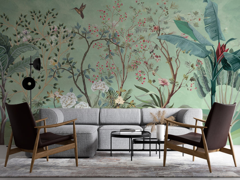 Chinoiserie Çiçekli Bahçe ve Kuşlar Duvar Kağıdı – uygulama görseli 4