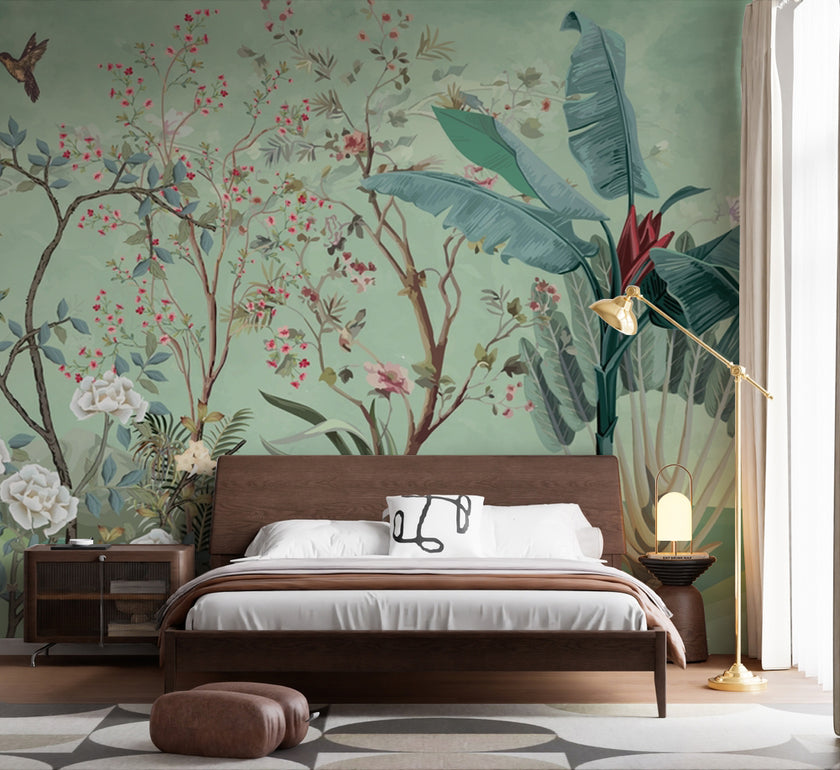 Chinoiserie Çiçekli Bahçe ve Kuşlar Duvar Kağıdı – uygulama görseli 5