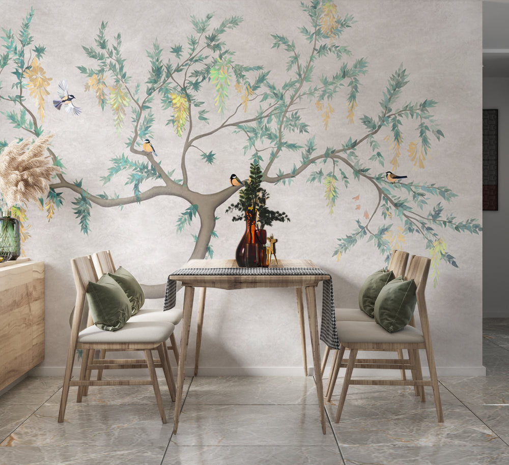 Chinoiserie Salkım Ağacı ve Kuşlar Duvar Kağıdı – uygulama görseli 3