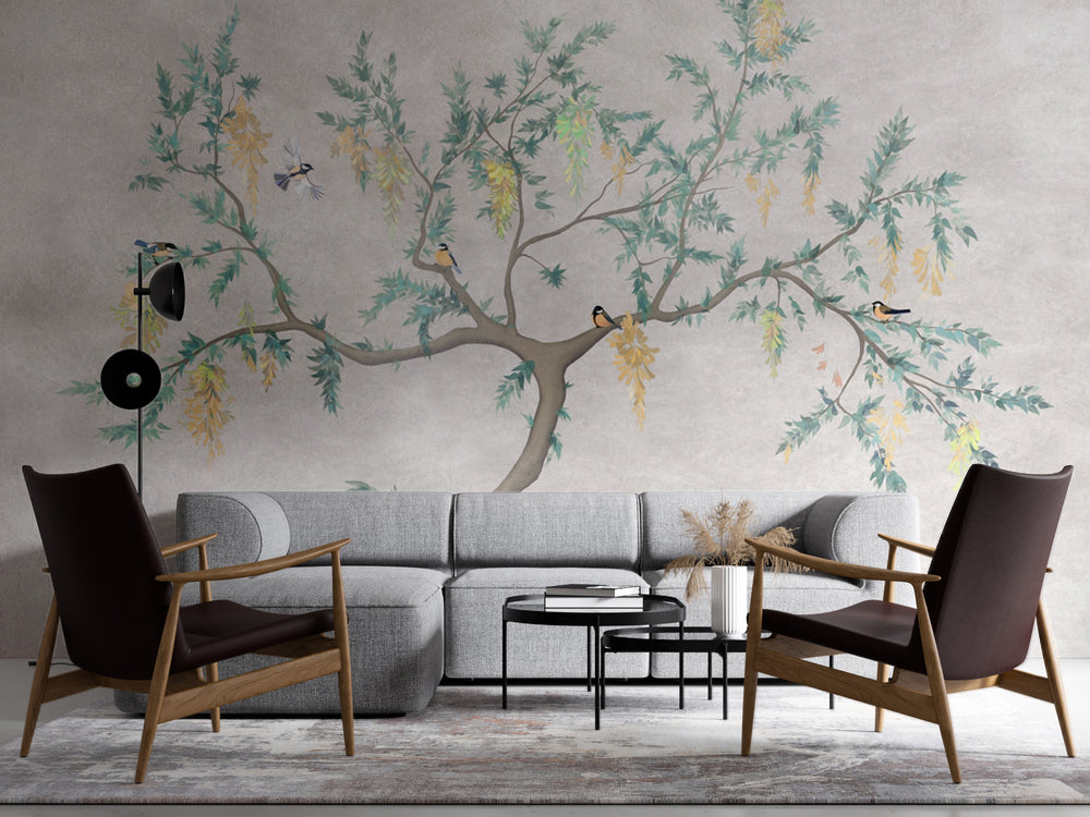 Chinoiserie Salkım Ağacı ve Kuşlar Duvar Kağıdı – uygulama görseli 4