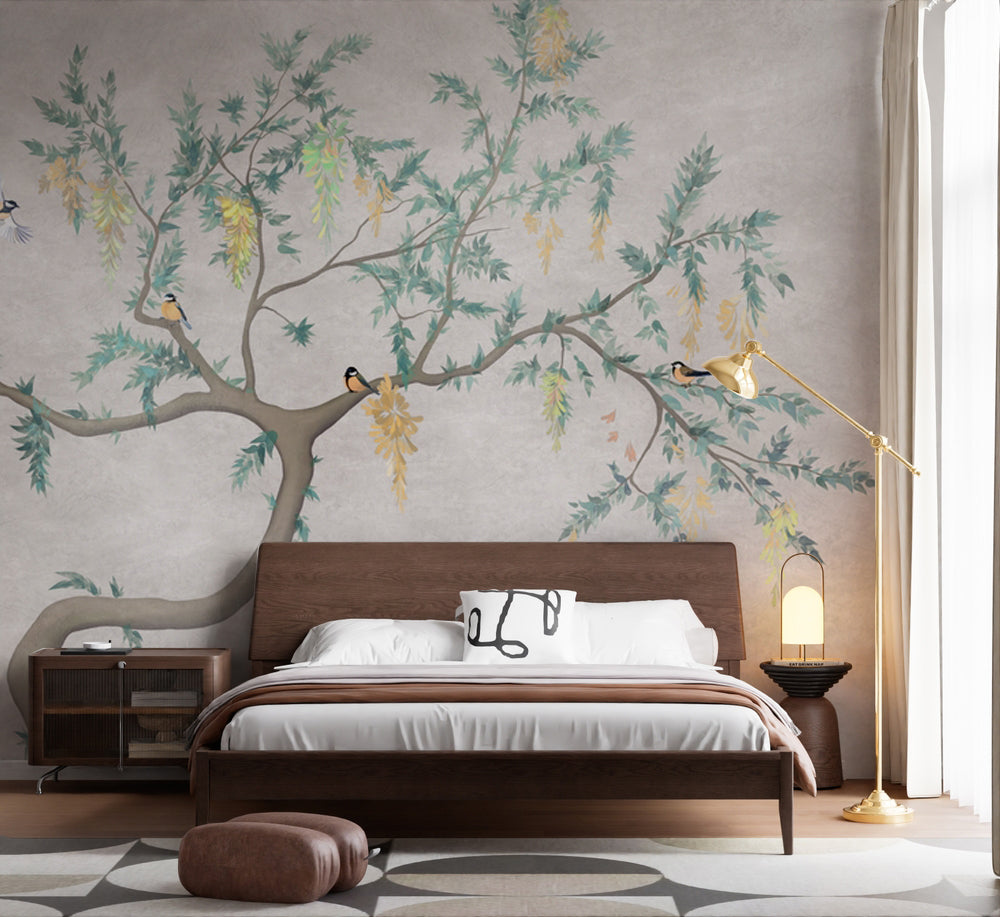 Chinoiserie Salkım Ağacı ve Kuşlar Duvar Kağıdı – uygulama görseli 5