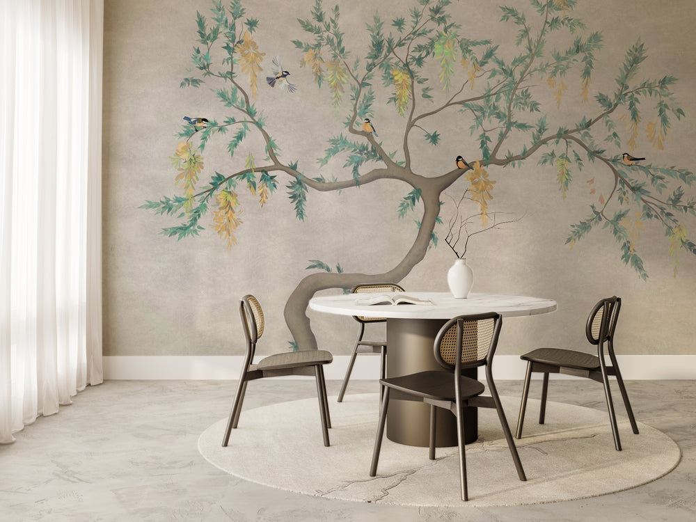 Chinoiserie Salkım Ağacı ve Kuşlar Duvar Kağıdı – uygulama görseli 6