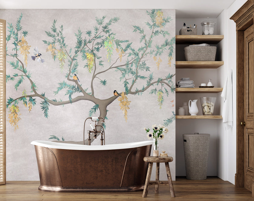 Chinoiserie Salkım Ağacı ve Kuşlar Duvar Kağıdı – uygulama görseli 7