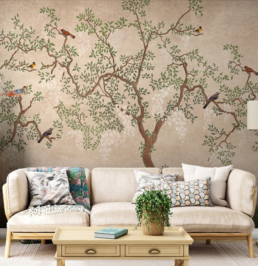 Chinoiserie Ağaç ve Kuşlar Duvar Kağıdı – uygulama görseli 2