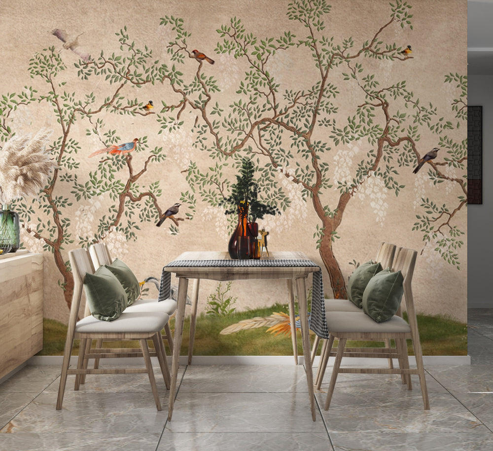 Chinoiserie Ağaç ve Kuşlar Duvar Kağıdı – uygulama görseli 3