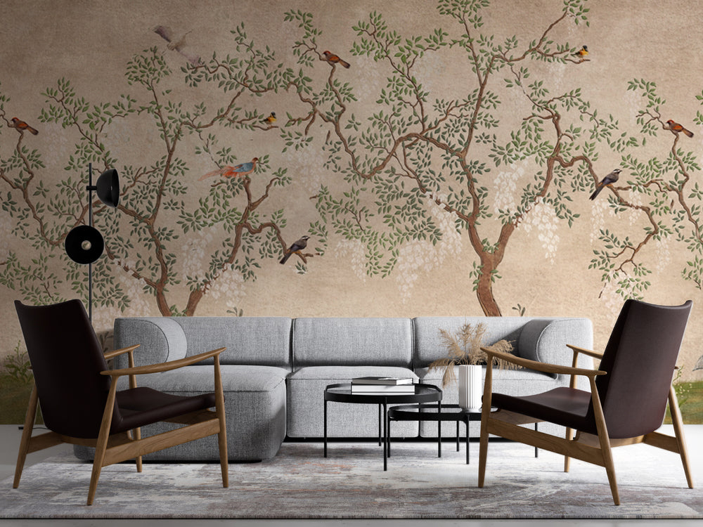 Chinoiserie Ağaç ve Kuşlar Duvar Kağıdı – uygulama görseli 4