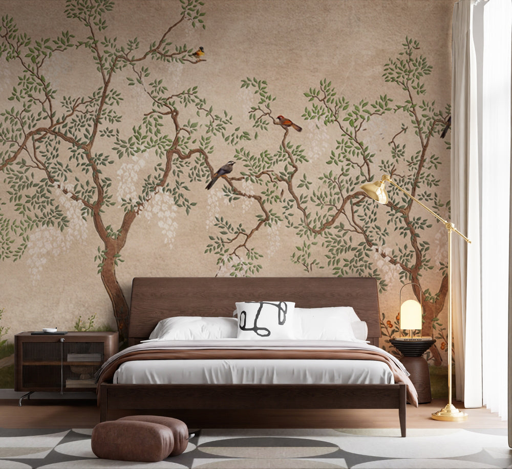 Chinoiserie Ağaç ve Kuşlar Duvar Kağıdı – uygulama görseli 5