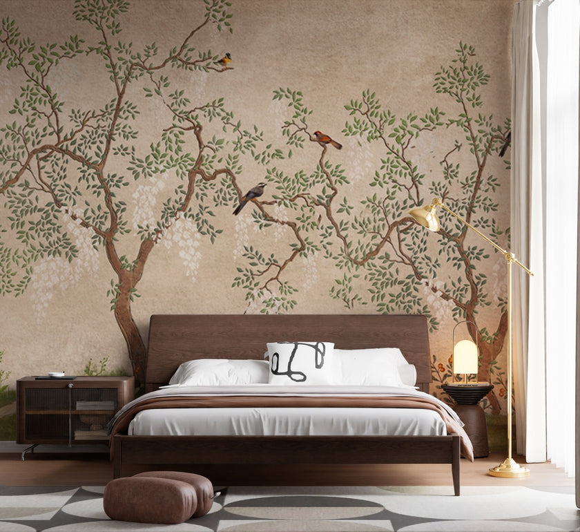 Chinoiserie Ağaç ve Kuşlar Duvar Kağıdı – uygulama görseli 5