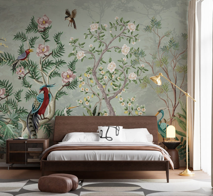 Chinoiserie Bahçe ve Sülün Kuşları Duvar Kağıdı – uygulama görseli 5