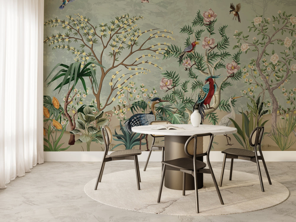 Chinoiserie Bahçe ve Sülün Kuşları Duvar Kağıdı – uygulama görseli 6