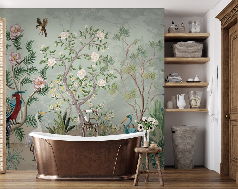 Chinoiserie Bahçe ve Sülün Kuşları Duvar Kağıdı – uygulama görseli 7