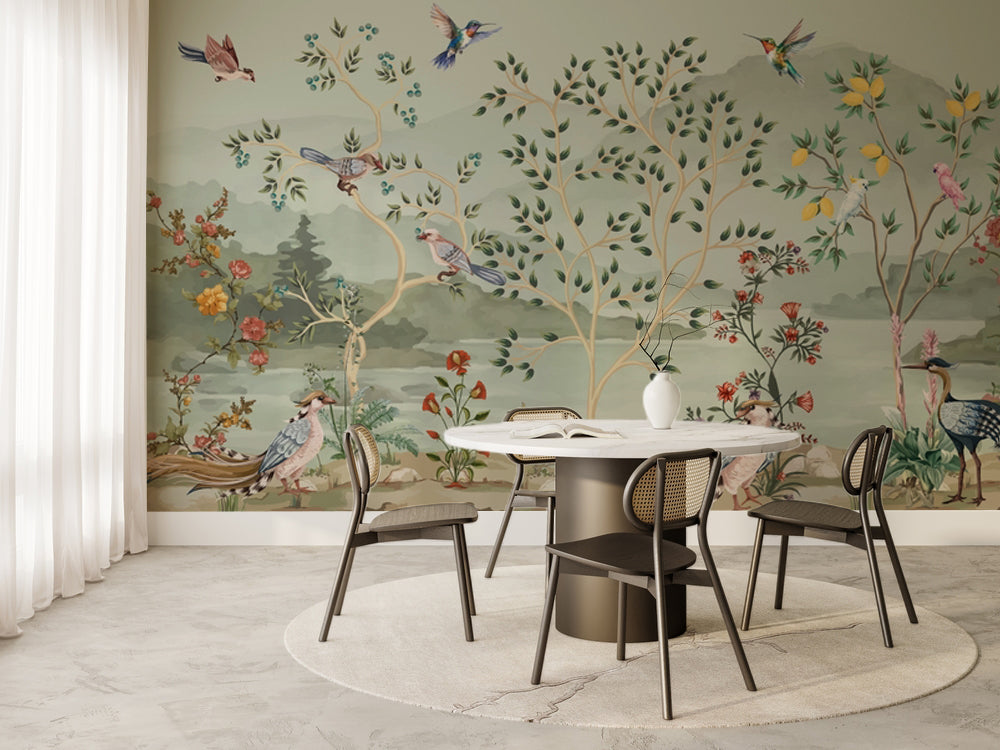 Chinoiserie Bahçe, Tavus ve Turnalar Duvar Kağıdı – uygulama görseli 6